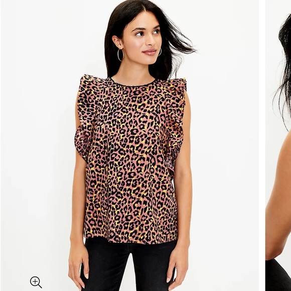 LOFT Leopard Print Cutout Back Ruffle Blouse Large - Picture 2 of 9